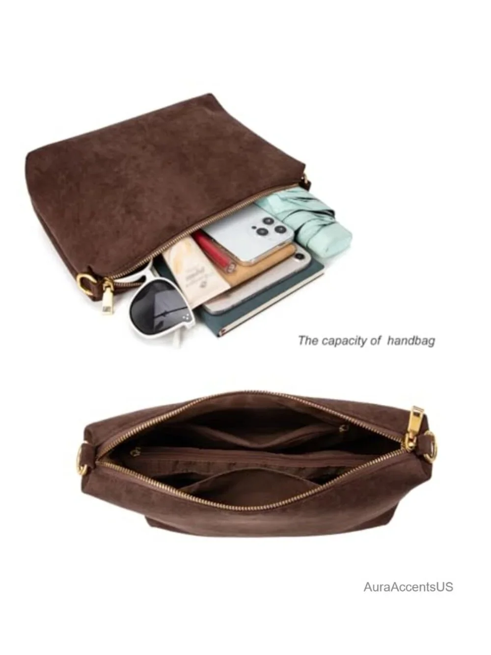 Faux Suede Hobo Shoulder Bag Crossbody with Adjustable Strap